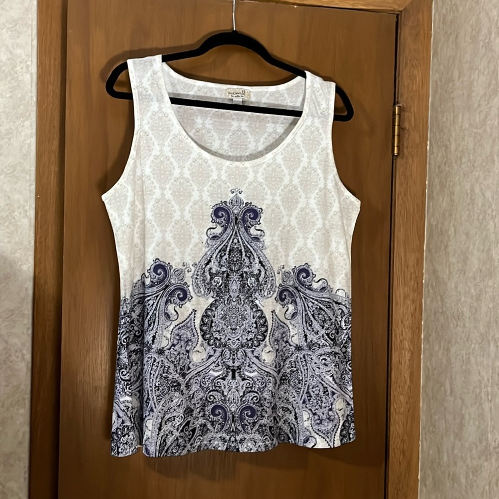 Womens L One World Blue/White/Tan Tank Top